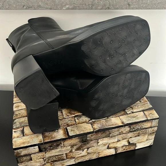 NEW GABOR Black Leather Platform Boots Block Heel Side Zipper Ankle - Size 5.5 - Picture 14 of 16